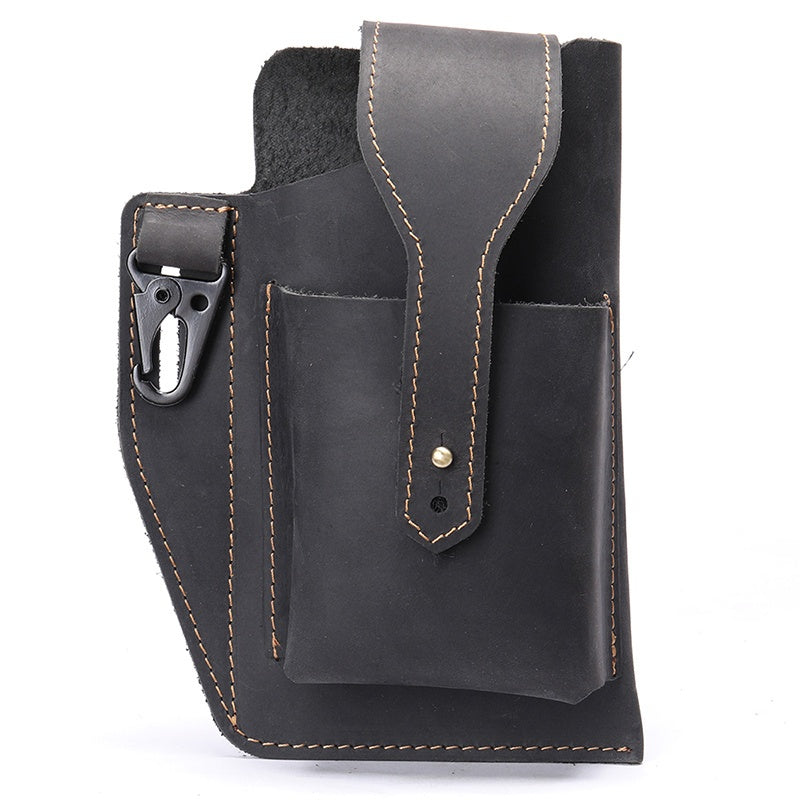 Men's Genuine Leather Phone Bag Crazy Horse Leather Belt-worn Waist Bag Retro Casual Style Key Bag Ideal for Daily Commuting
