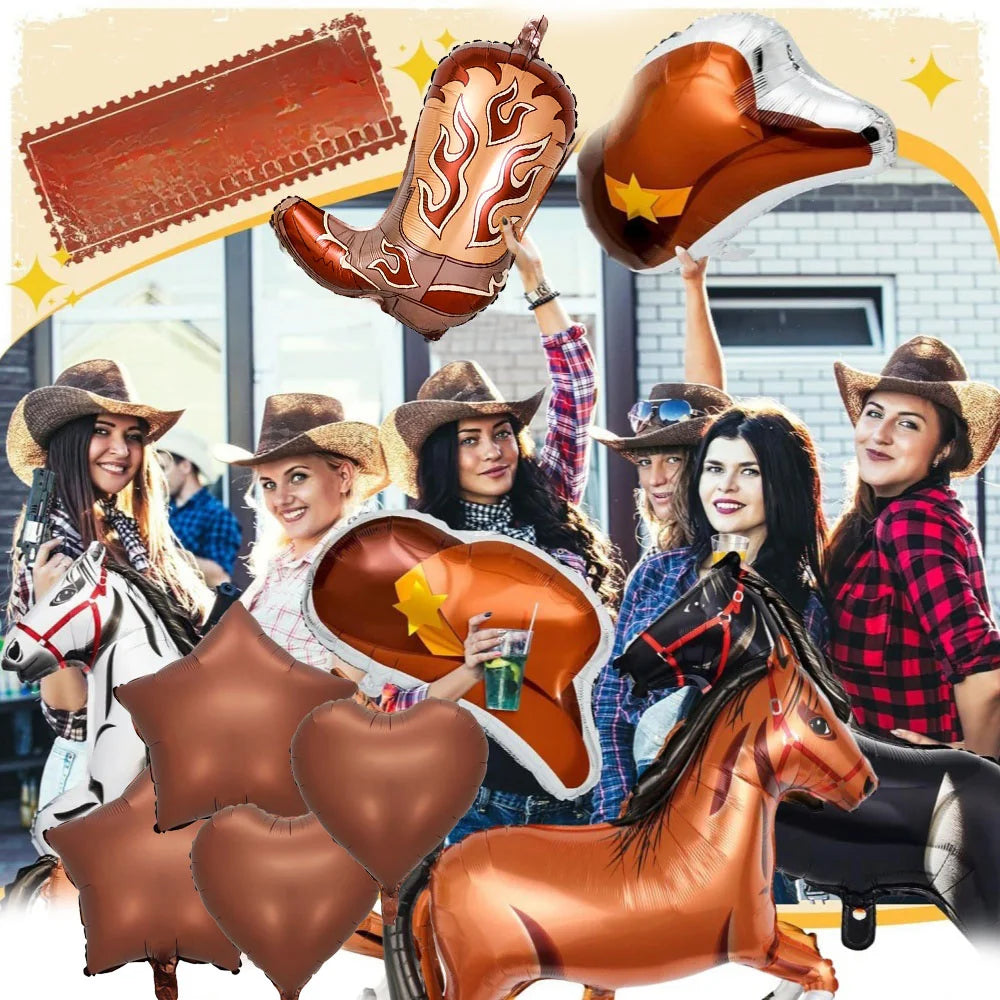 7 Piece Western Cowboy/Cowgirl Balloon Set (Includes Hat, Boot, Horse, 2 Stars & 2 Hearts)