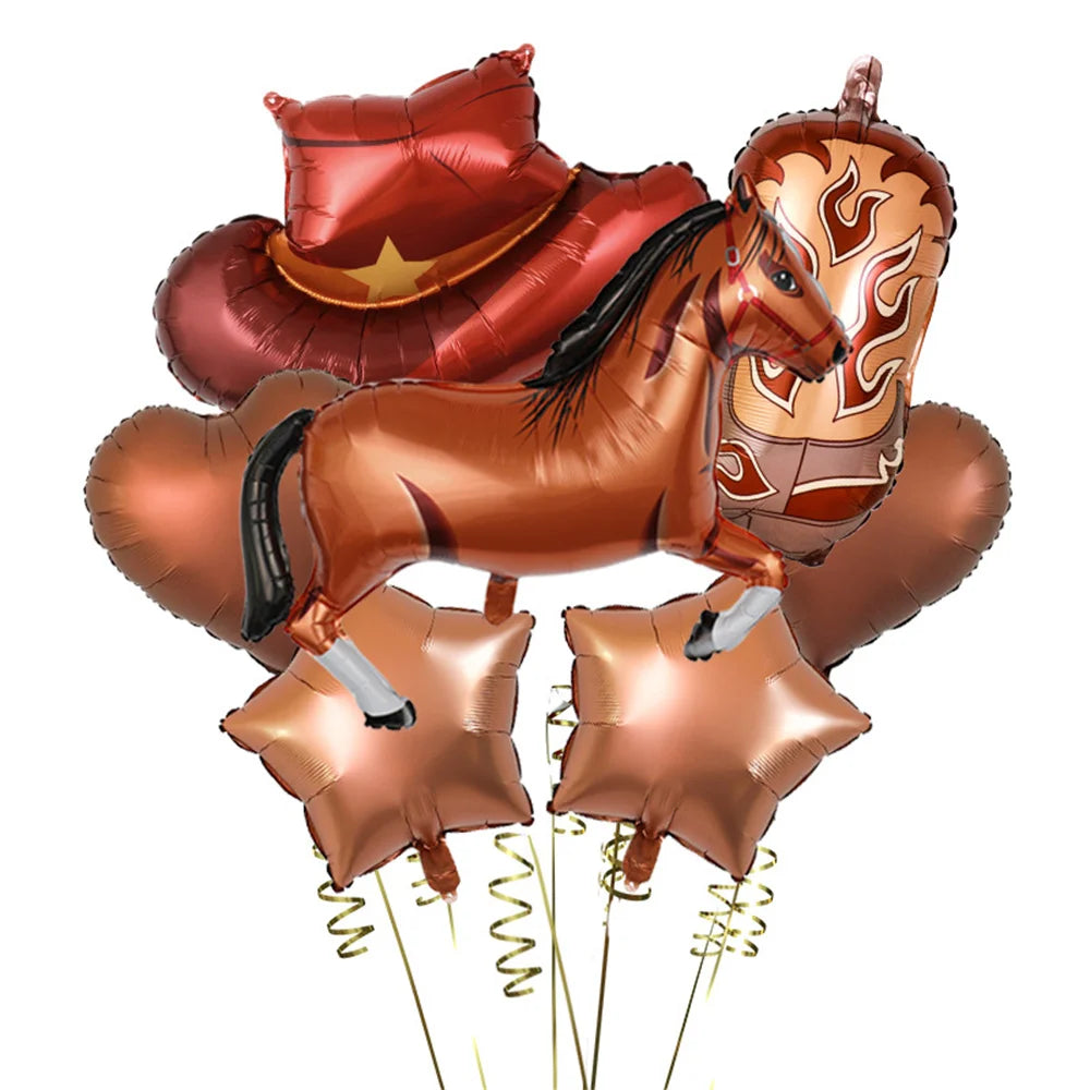 7 Piece Western Cowboy/Cowgirl Balloon Set (Includes Hat, Boot, Horse, 2 Stars & 2 Hearts)