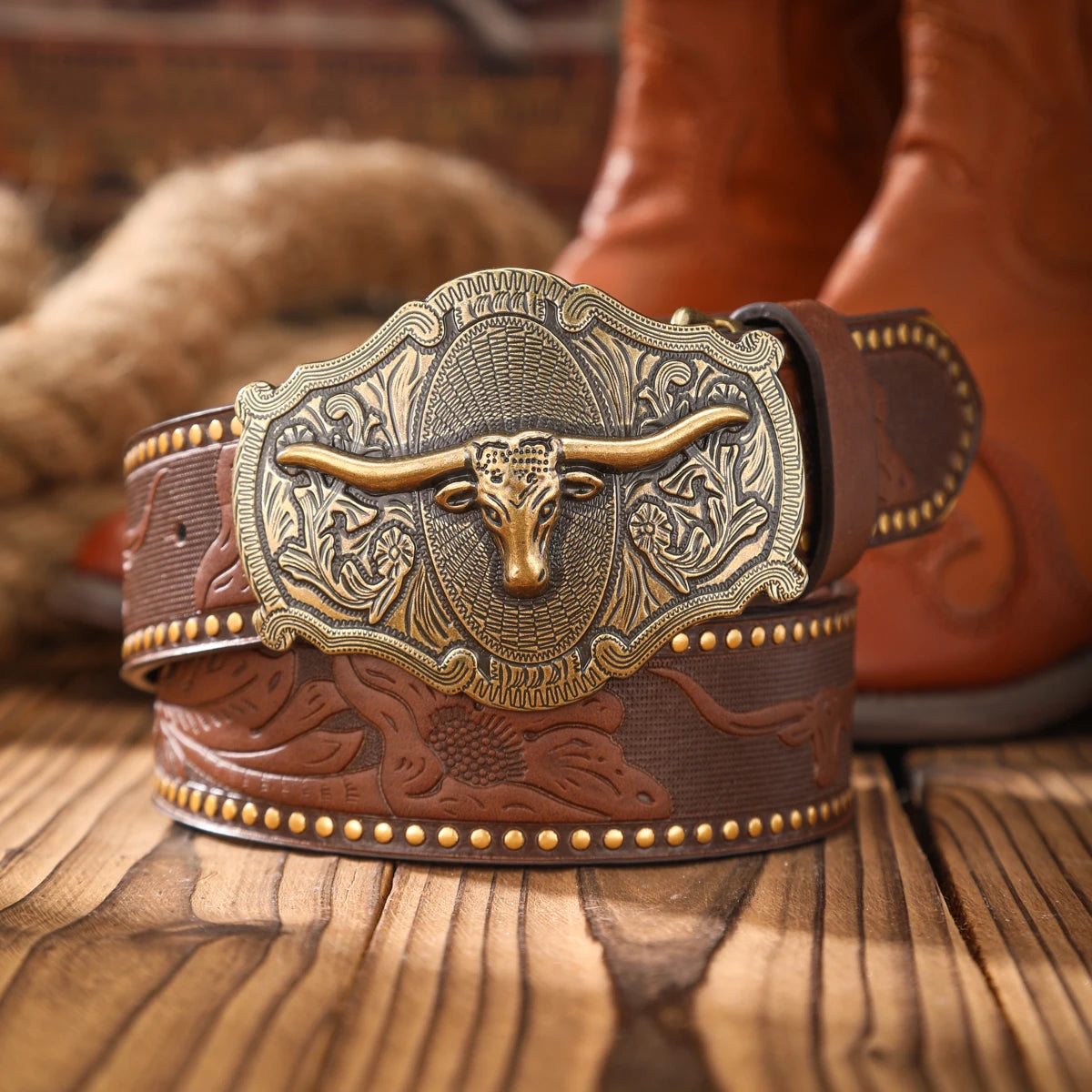 Vintage-Style Western Belt with Buckle – Timeless Grit & Country Charm