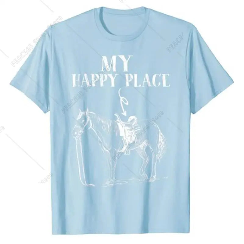 My Happy Place Horse Riding Horse-Lover for Women Girls T-Shirt Funny Awesome Tee Streetwear Tops Summer Fashion Graphic Outfit