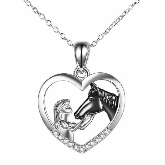 Girl & Horse Heart Pendant Necklace For Girls