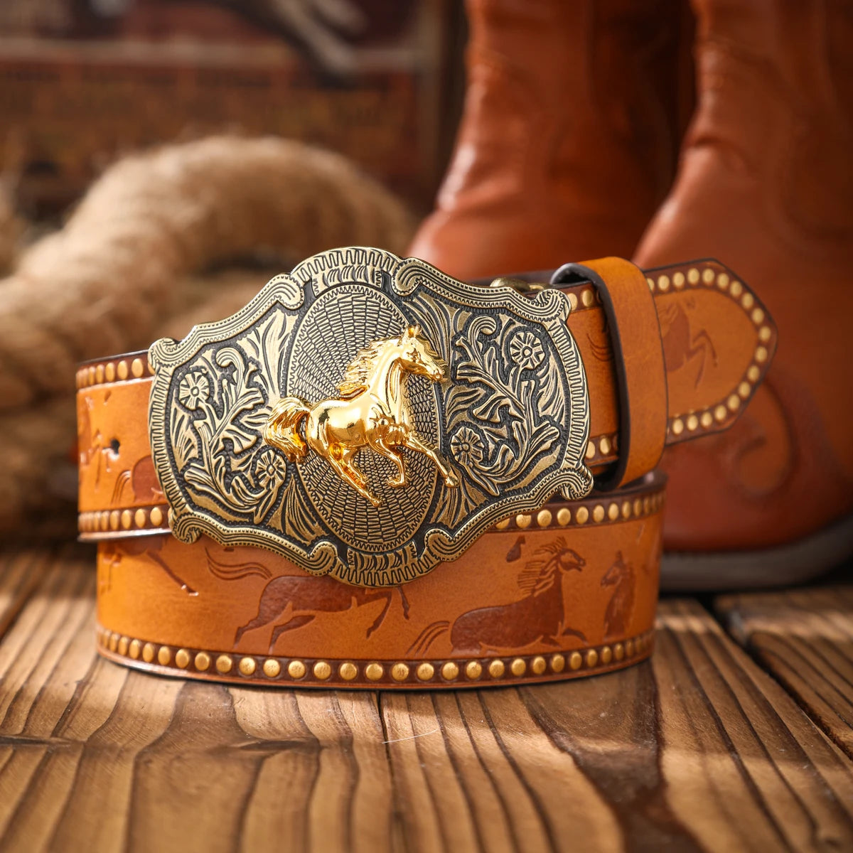 Vintage-Style Western Belt with Buckle – Timeless Grit & Country Charm