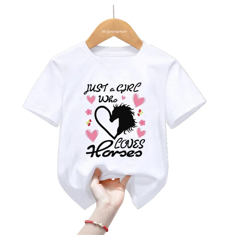 Cool Just A Girl Who Loves Horses Graphic Print T Shirt For Girls/Boys Summer Fashion Kids Clothes Harajuku Kawaii T-Shirt