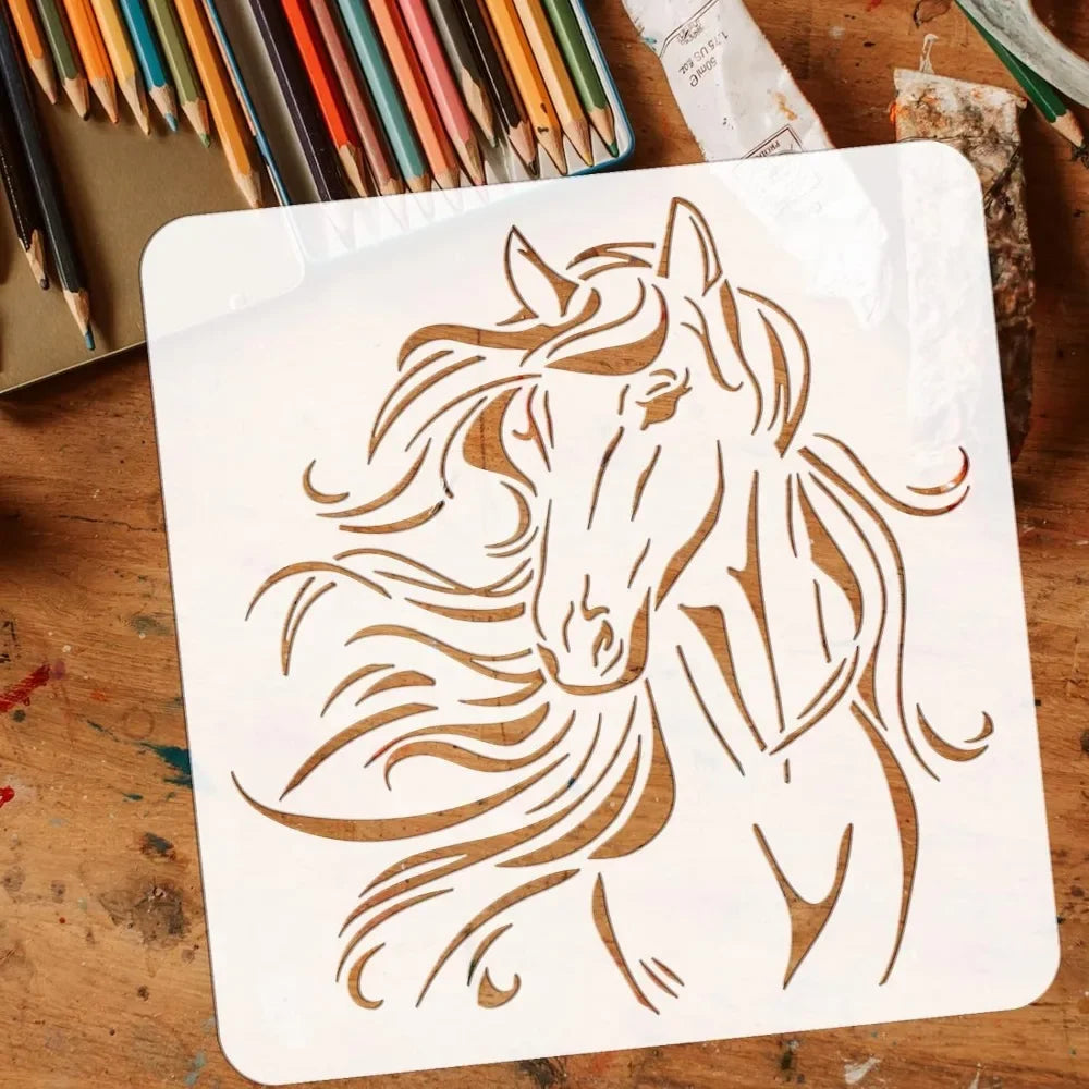 Beautiful Horse Painting Stencil 11.8x11.8 inch Hollow Out Horse Head Drawing Stencil Reusable Animal Craft Stencil for Painting
