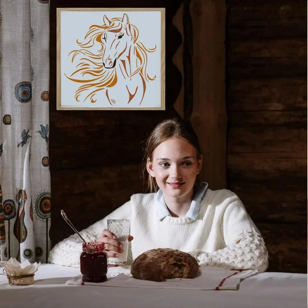 Beautiful Horse Painting Stencil 11.8x11.8 inch Hollow Out Horse Head Drawing Stencil Reusable Animal Craft Stencil for Painting