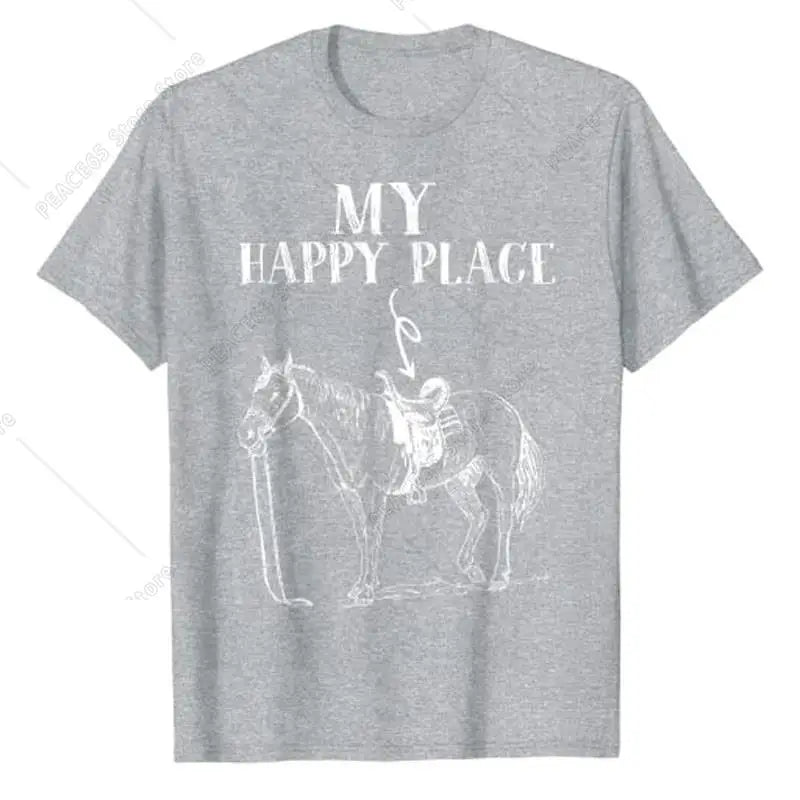 My Happy Place Horse Riding Horse-Lover for Women Girls T-Shirt Funny Awesome Tee Streetwear Tops Summer Fashion Graphic Outfit