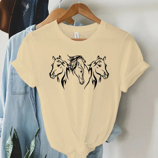 Black Line Horse Graphic Women's T-Shirt (Short Sleeve)