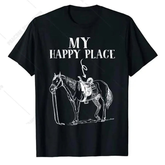 My Happy Place Horse Riding Horse-Lover for Women Girls T-Shirt Funny Awesome Tee Streetwear Tops Summer Fashion Graphic Outfit