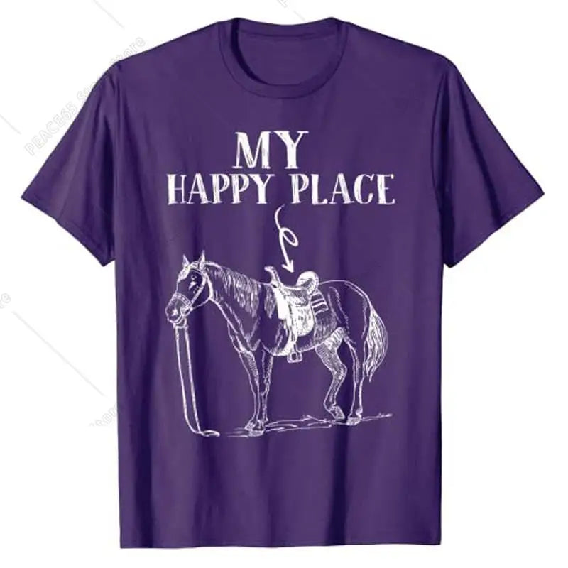 My Happy Place Horse Riding Horse-Lover for Women Girls T-Shirt Funny Awesome Tee Streetwear Tops Summer Fashion Graphic Outfit