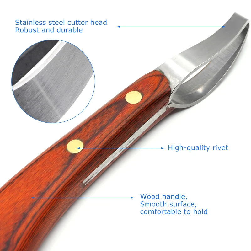 Horse Loop Hoof Knife Trimmer Blade Sheep Cattle Hoof Knife Double Edged Shears Cutter Wooden Handle Stainless Steel Poring Iron