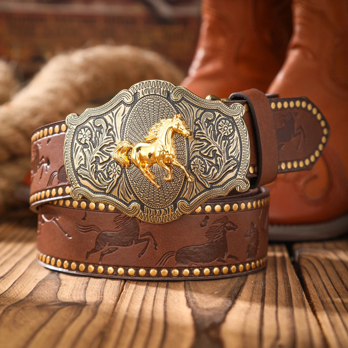 Vintage-Style Western Belt with Buckle – Timeless Grit & Country Charm