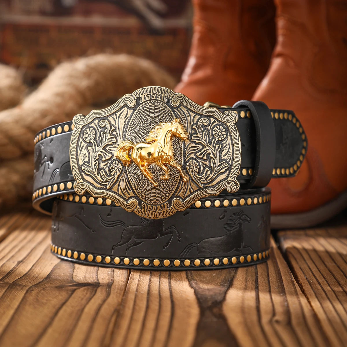 Vintage-Style Western Belt with Buckle – Timeless Grit & Country Charm