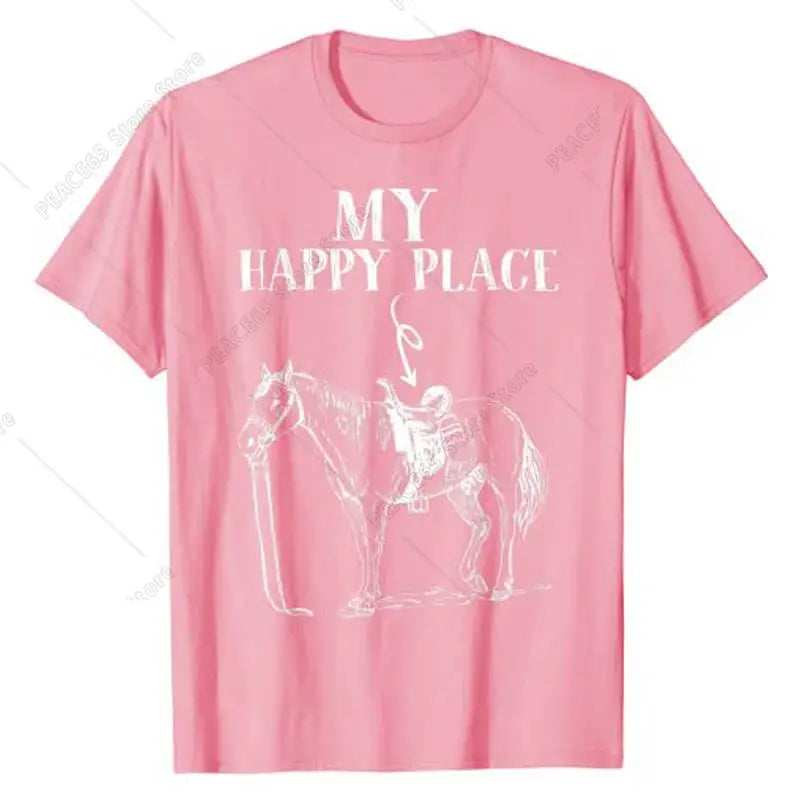 My Happy Place Horse Riding Horse-Lover for Women Girls T-Shirt Funny Awesome Tee Streetwear Tops Summer Fashion Graphic Outfit