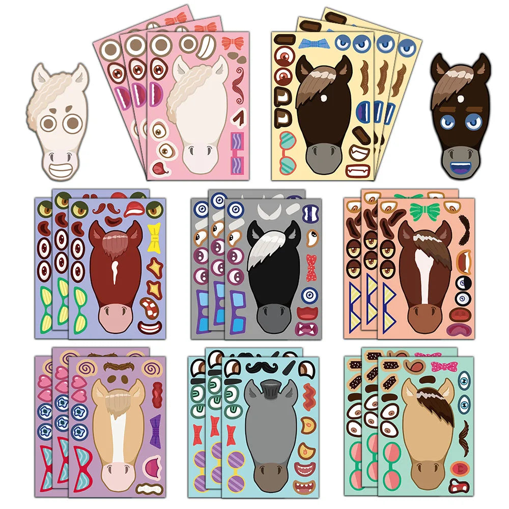 8PCS Animal Horse Coffee Horse Brown Horse Puzzle Stickers DIY Creative Refrigerator Table Decoration Stickers