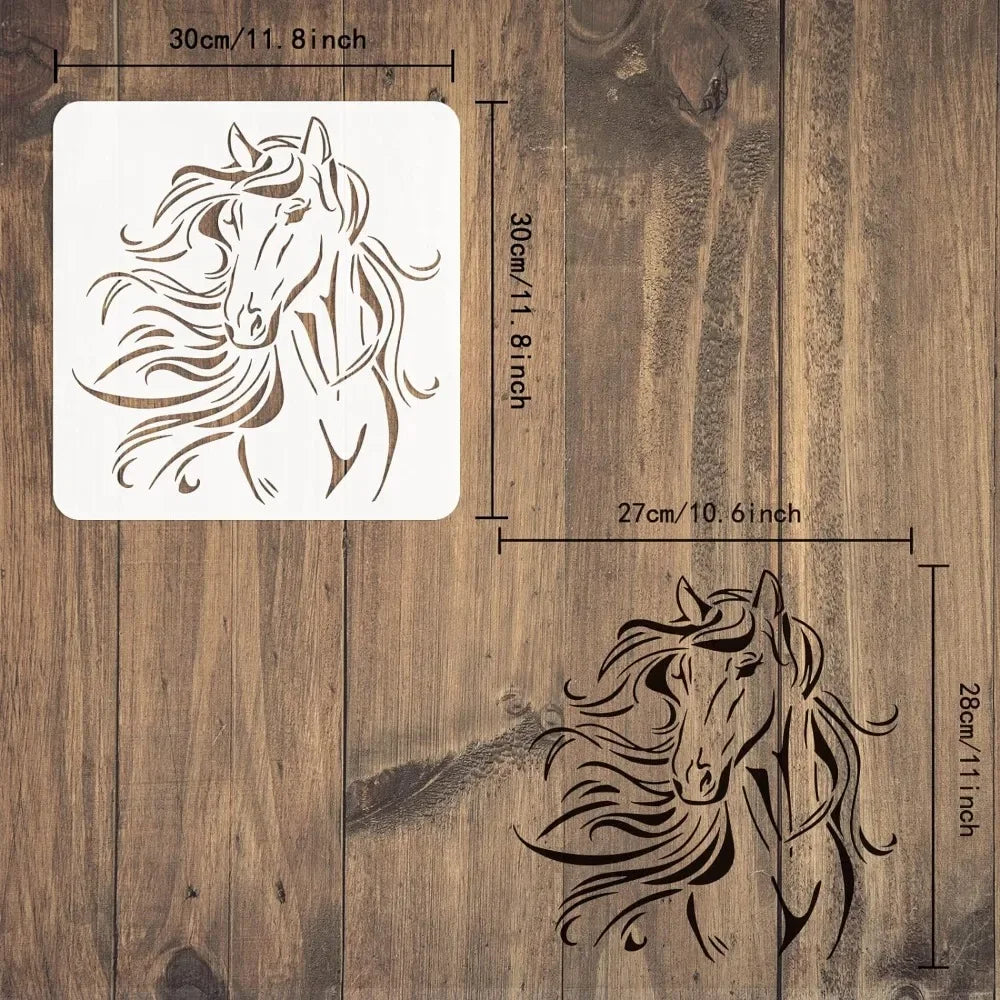 Beautiful Horse Painting Stencil 11.8x11.8 inch Hollow Out Horse Head Drawing Stencil Reusable Animal Craft Stencil for Painting
