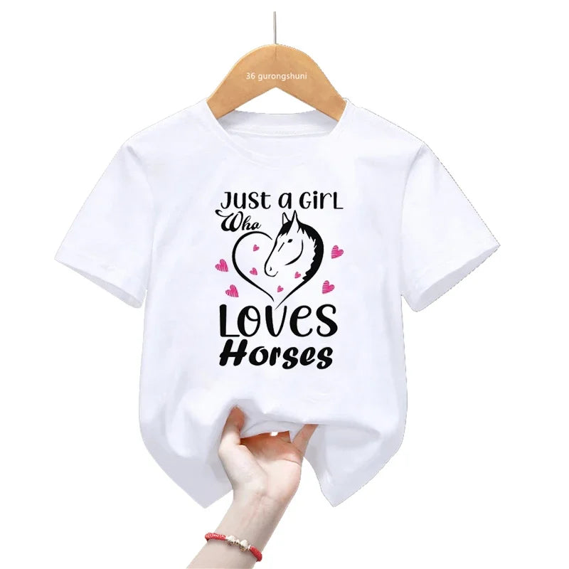 Cool Just A Girl Who Loves Horses Graphic Print T Shirt For Girls/Boys Summer Fashion Kids Clothes Harajuku Kawaii T-Shirt
