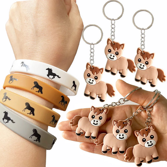 Horse Keychains & Silicone Bracelets (12Pc Sets)