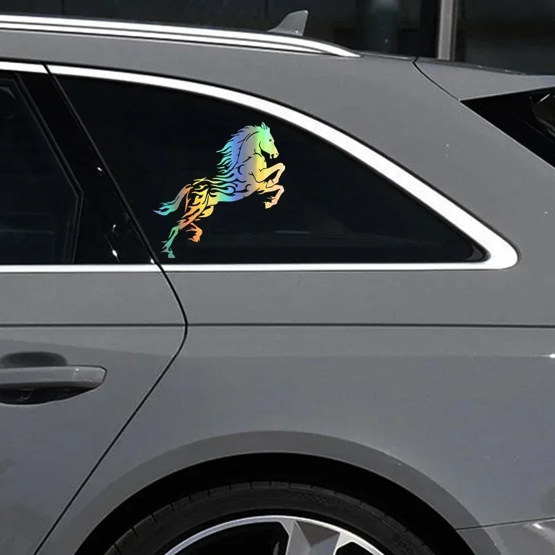 19.5*20CM Car Laser Stickers Car Motorcycle Electric Car Modification Decoration Prancing Horse Reflective Vinyl Jumping Horse