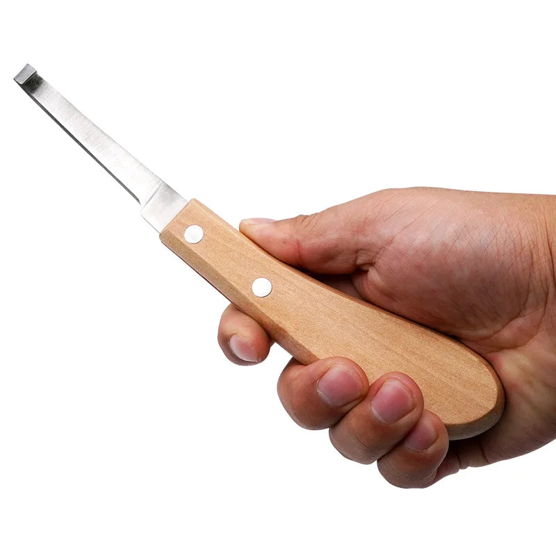 Horse Loop Hoof Knife Trimmer Blade Sheep Cattle Hoof Knife Double Edged Shears Cutter Wooden Handle Stainless Steel Poring Iron