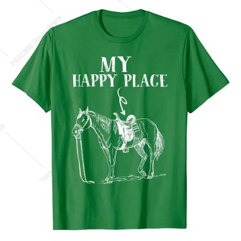 My Happy Place Horse Riding Horse-Lover for Women Girls T-Shirt Funny Awesome Tee Streetwear Tops Summer Fashion Graphic Outfit