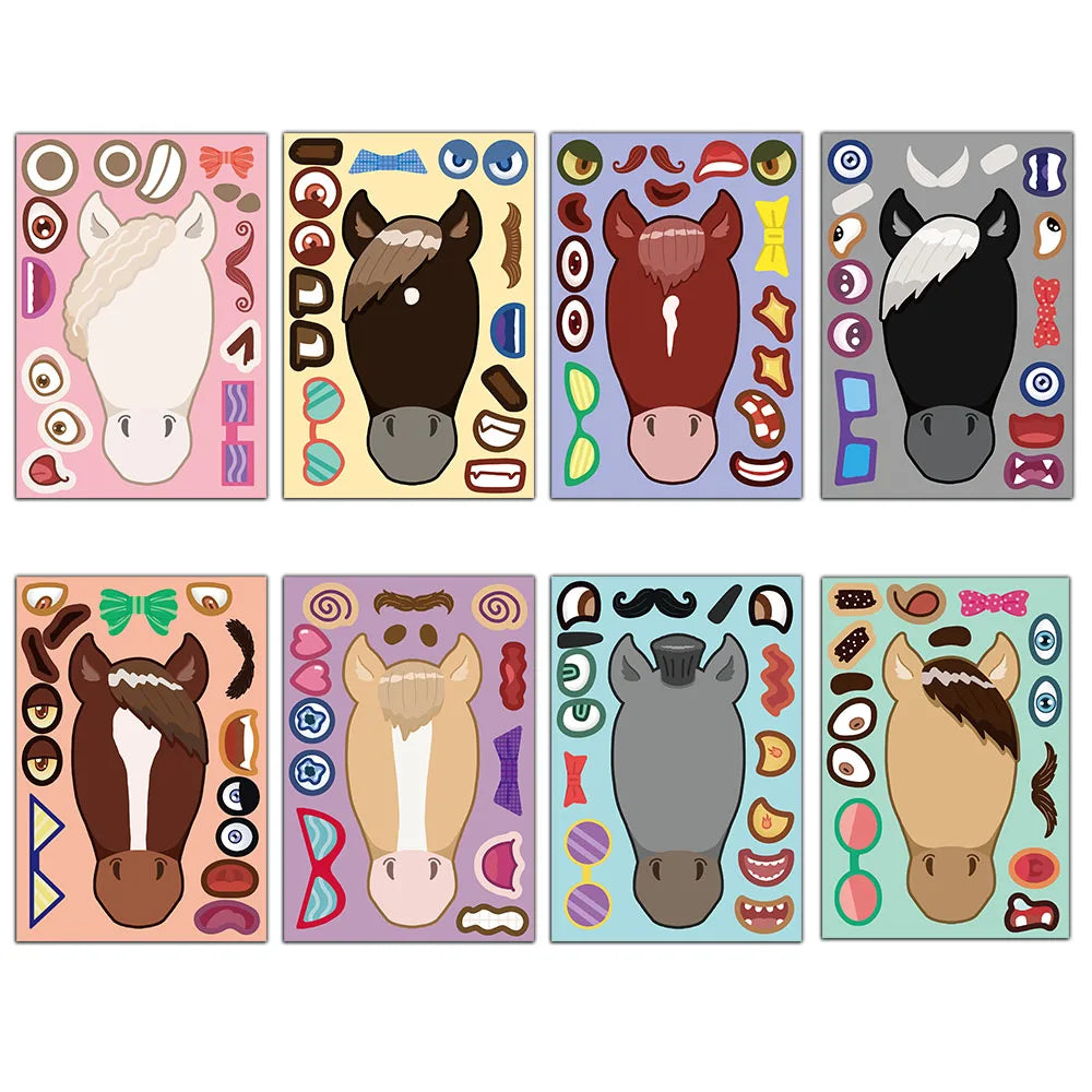 8PCS Animal Horse Coffee Horse Brown Horse Puzzle Stickers DIY Creative Refrigerator Table Decoration Stickers