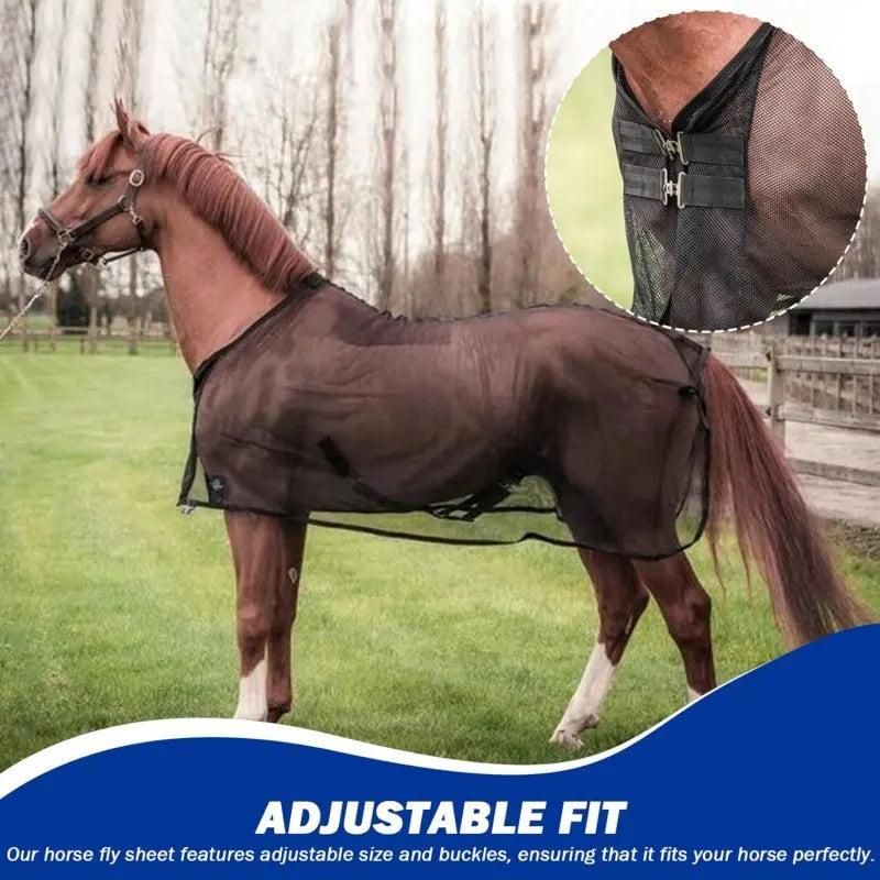 Horse Fly Sheet Breathable and UV Protective Tear-Resistant Neck Comfy Mesh Horse Fly Sheet Comfy Equine Summer with Buckle