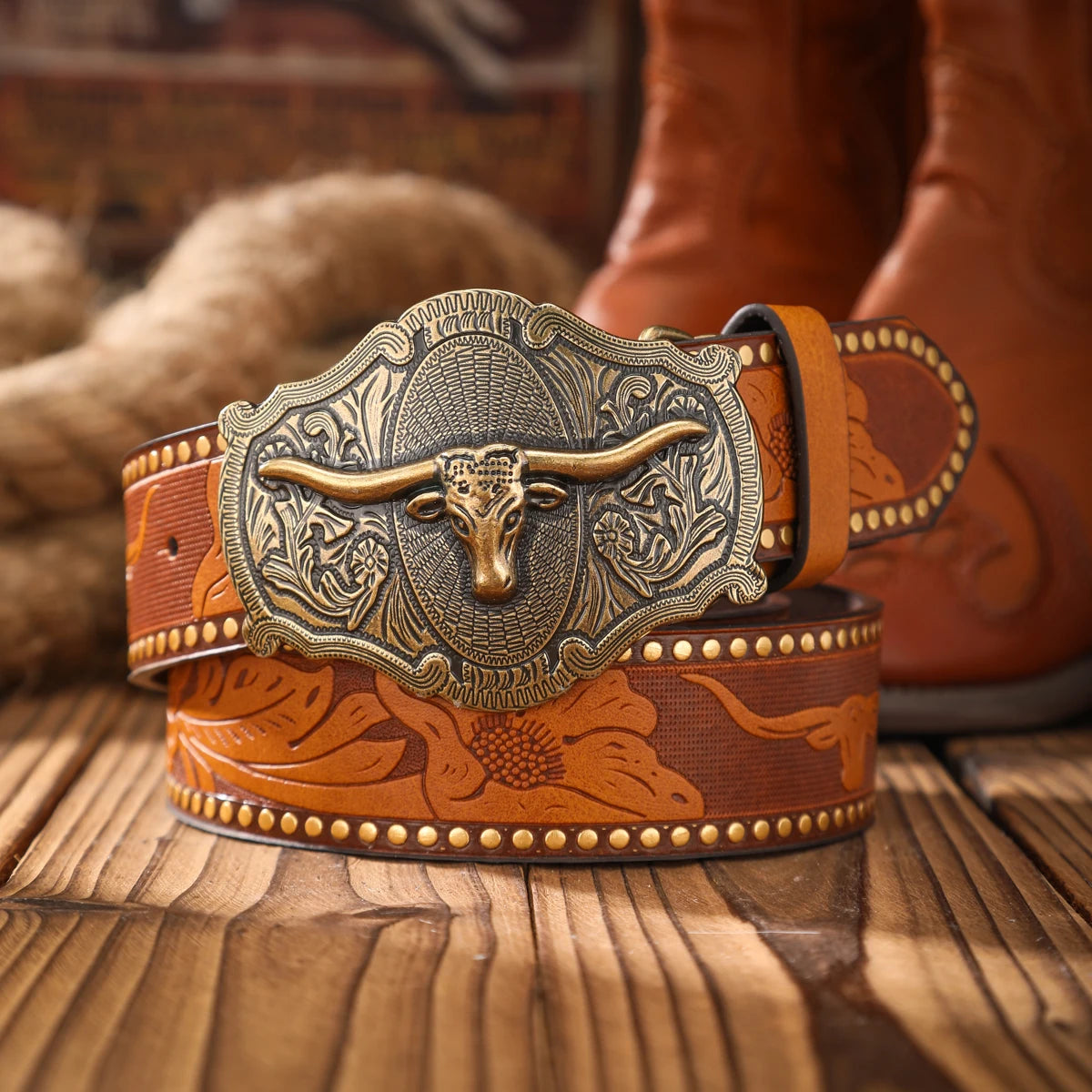 Vintage-Style Western Belt with Buckle – Timeless Grit & Country Charm