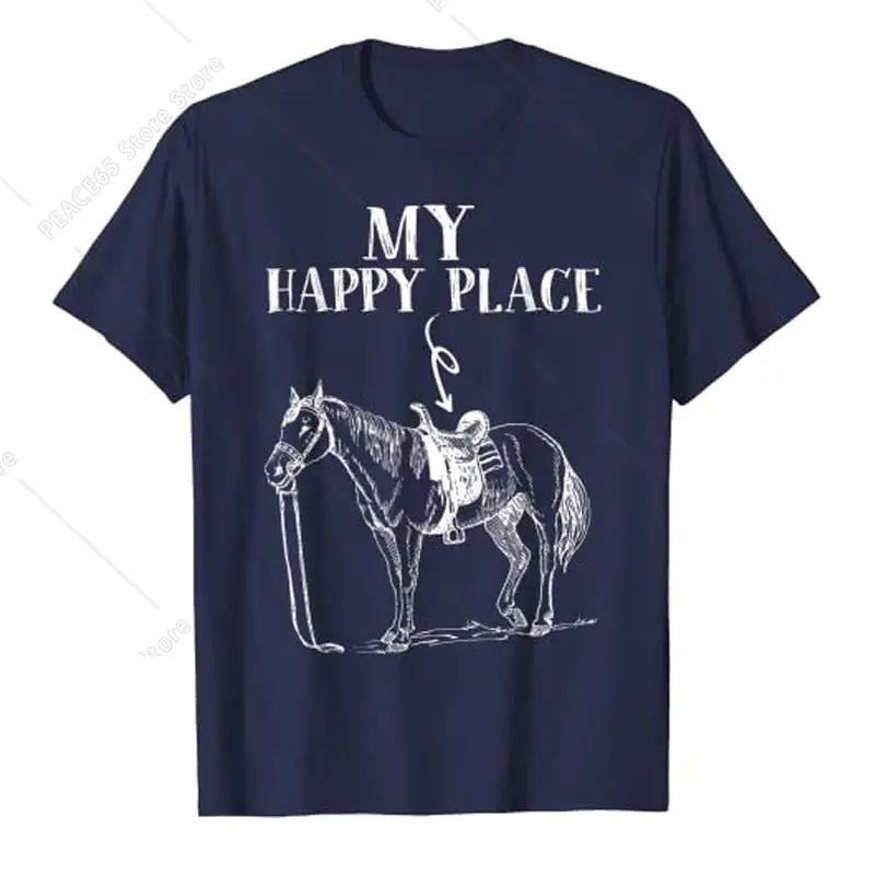 My Happy Place Horse Riding Horse-Lover for Women Girls T-Shirt Funny Awesome Tee Streetwear Tops Summer Fashion Graphic Outfit