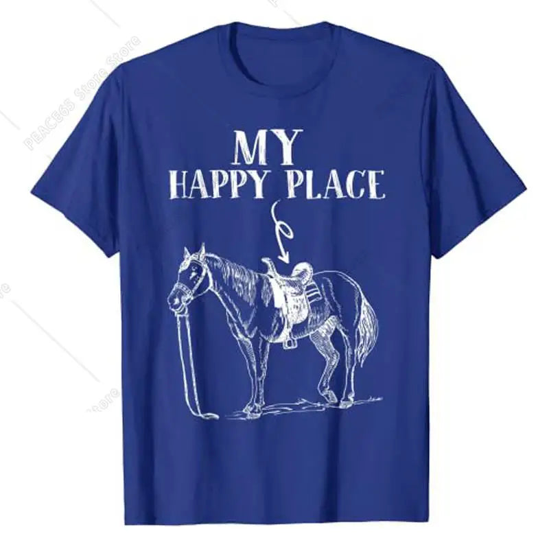 My Happy Place Horse Riding Horse-Lover for Women Girls T-Shirt Funny Awesome Tee Streetwear Tops Summer Fashion Graphic Outfit
