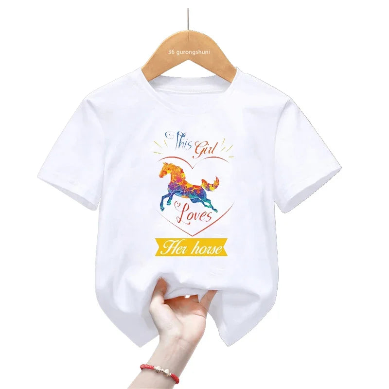 Cool Just A Girl Who Loves Horses Graphic Print T Shirt For Girls/Boys Summer Fashion Kids Clothes Harajuku Kawaii T-Shirt