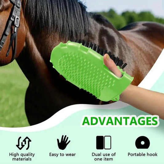 2 in 1 Horse Grooming Mitt - Bristle Brush & Curry Comb/Bathing Mitt