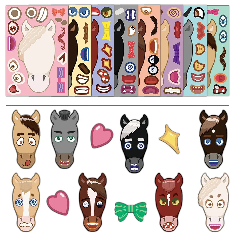 8PCS Animal Horse Coffee Horse Brown Horse Puzzle Stickers DIY Creative Refrigerator Table Decoration Stickers